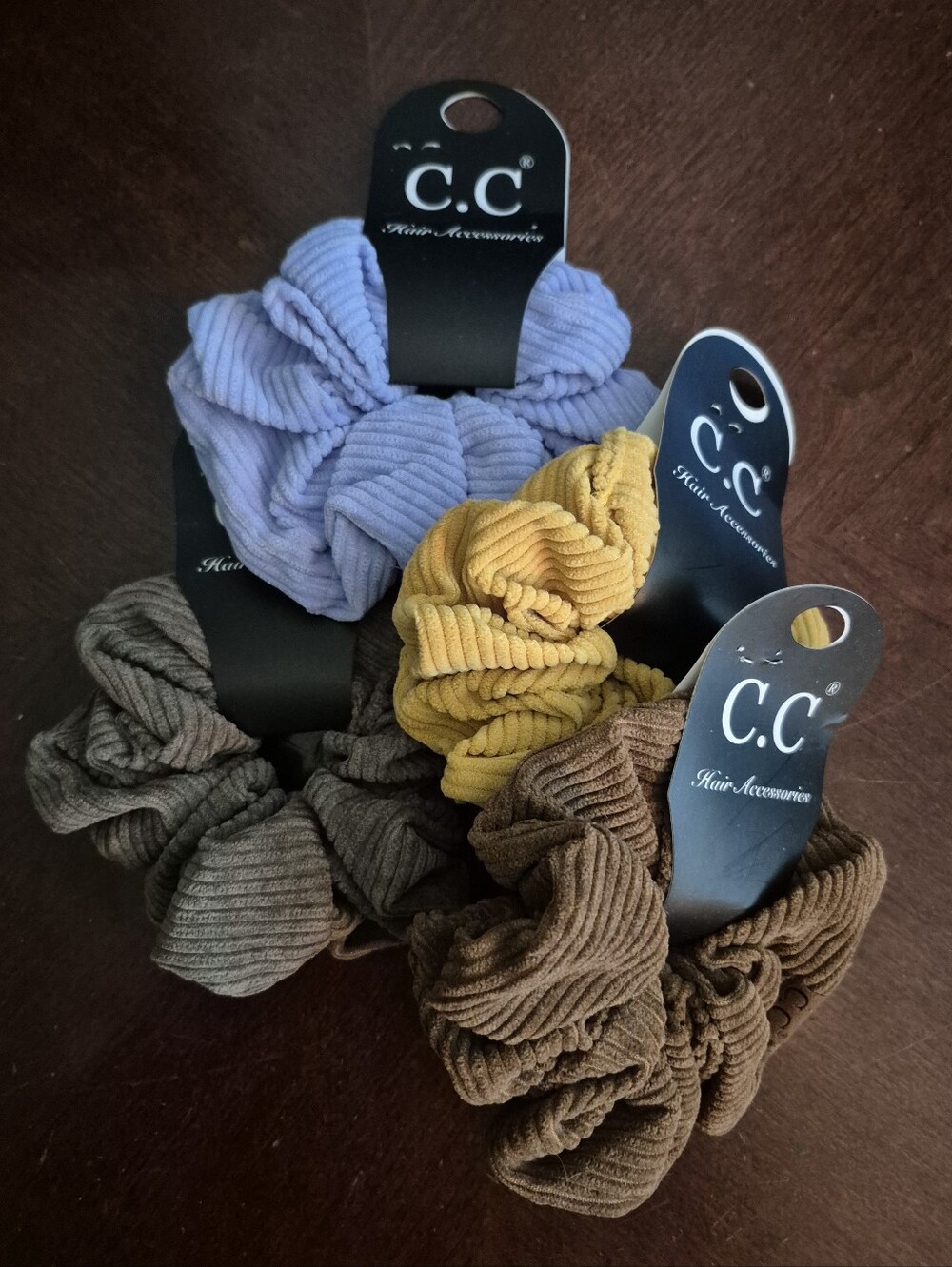 C.C Ribbed Corduroy Scrunchie Set - Lavender, Mustard, Brown, Gray